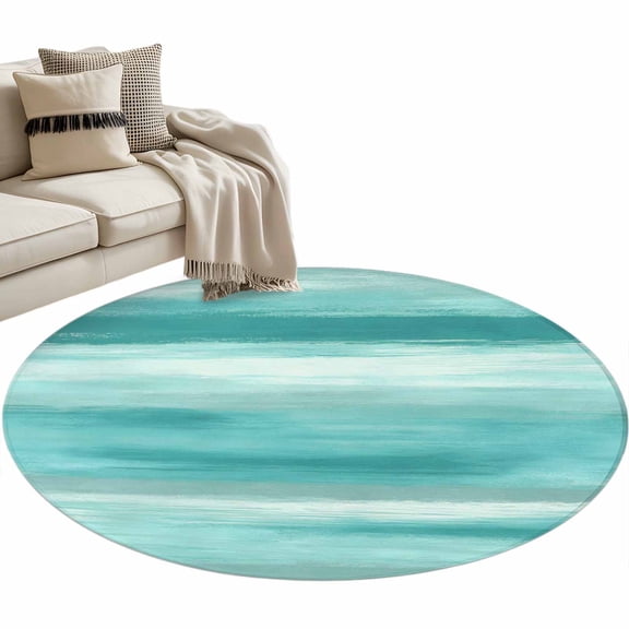 Round Area Rug - 3ft Mint Green Gradient Texture Non Slip Washable Circle Carpet Soft Large Floor Rugs for Living Room Bedroom Nursery Office
