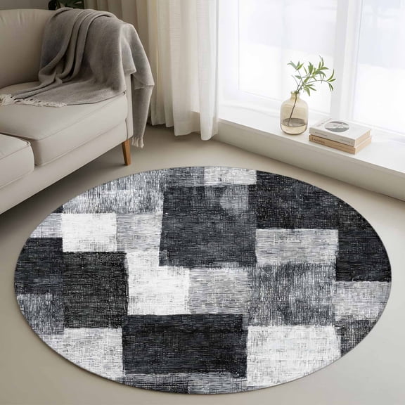 Round Area Rug 3ft, Watercolor Starfish Shell Coral Non-Slip Non ...