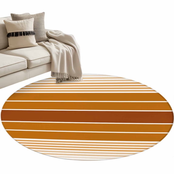 Round Area Rug-3ft Modern Gradient Orange Stripe Non Slip Washable Circle Carpet Soft Large Floor Rugs for Living Room Bedroom Nursery Office