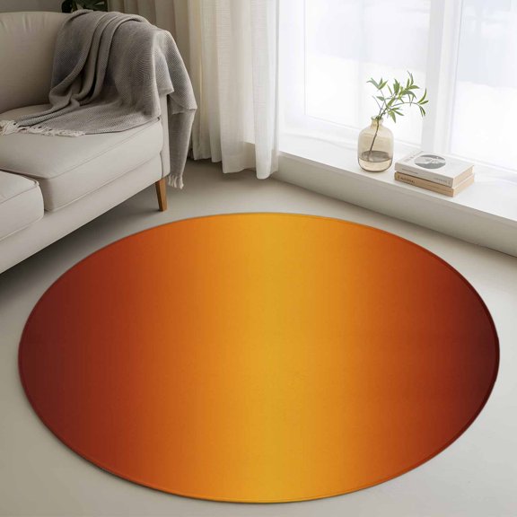 Round Area Rug 3ft Modern Minimalist Orange Dark Ombre Area Rugs Washable Low Pile Floor Carpet for Bedroom, Fall Color Gradient Art Non Slip Soft Rugs for Living Room Entryway Dining Room