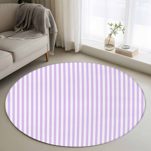 Round Area Rug 3ft,Modern Simple Light Purple Stripe Washable Carpet Non-Slip Runner Accent Rugs Indoor Floor Mat for Bedroom Living Room Decor,Abstract Geometric Art