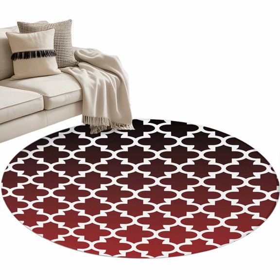 Round Area Rug 3ft Moroccan Geometric Floor Carpets Indoor Floor Area Mat Stain-Proof Mat Circle Rugs for Living Room Dining Room Kitchen Bedroom, Red Black Sofa Throw Carpet