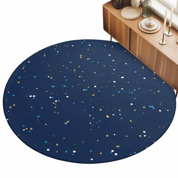 Round Area Rug 3ft Navy Blue Polka Dots Floor Carpets Indoor Floor Area Mat Stain-Proof Mat Circle Rugs for Living Room Dining Room Kitchen Bedroom, Boho Speckled Pattern Sofa Throw Carpet