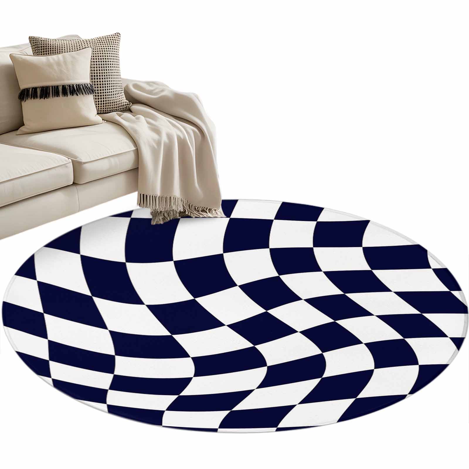 Round Area Rug 3ft Navy Blue and White Floor Carpets Indoor Floor Area ...