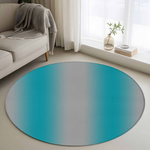 Round Area Rug 3ft Ombre Grey Turquoise Circle Kitchen Mats Non-Slip Gradient Color Washable Round Carpet for Kitchen Living Room Bedroom Home Decor