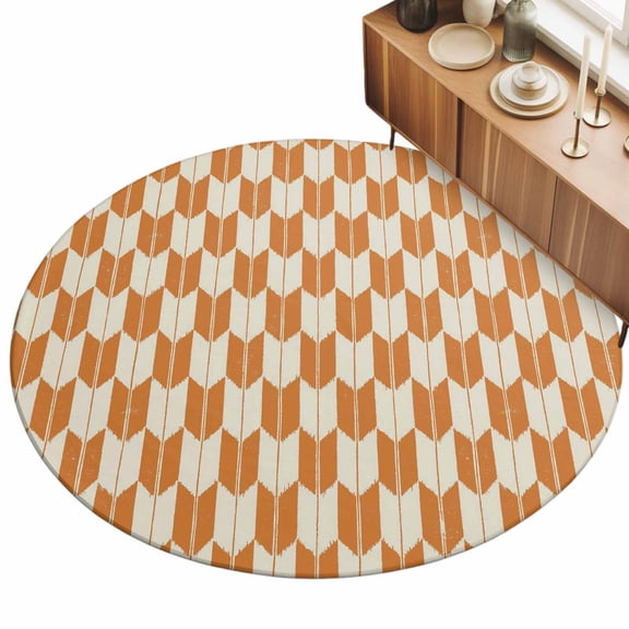 Round Area Rug 3ft Orange Arrow Patterns Floor Carpets Indoor Floor Area Mat Stain-Proof Mat Circle Rugs for Living Room Dining Room Kitchen Bedroom, Abstract Geometric Lines Sofa Throw Carpet
