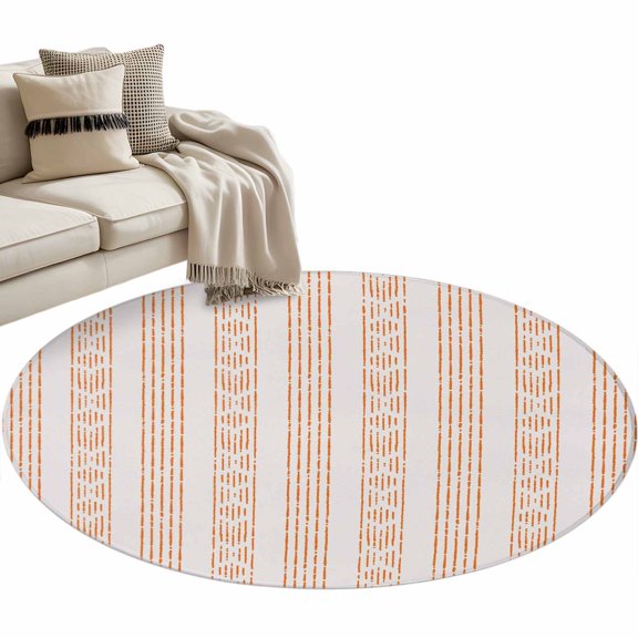Round Area Rug 3ft Orange Boho Floor Carpets Indoor Floor Area Mat Stain-Proof Mat Circle Rugs for Living Room Dining Room Kitchen Bedroom, Tribe Bohemian Stripes Sofa Throw Carpet