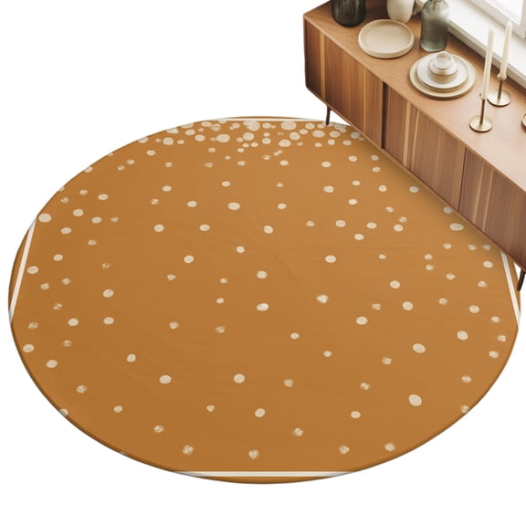 Round Area Rug 3ft Orange Dots Floor Carpets Indoor Floor Area Mat Stain-Proof Mat Circle Rugs for Living Room Dining Room Kitchen Bedroom, Subtle Glow Border Frame Sofa Throw Carpet