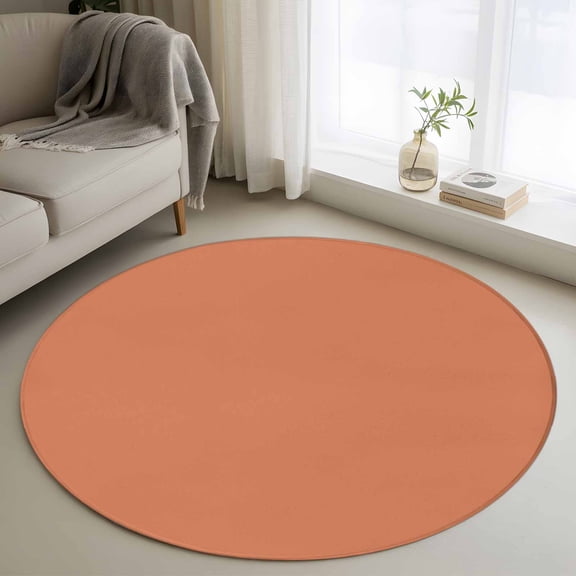 Round Area Rug 3ft Orange Modern Pure Color Area Rugs Washable Low Pile Floor Carpet for Bedroom, Abstract Minimalist Art Non Slip Soft Rugs for Living Room Entryway Dining Room