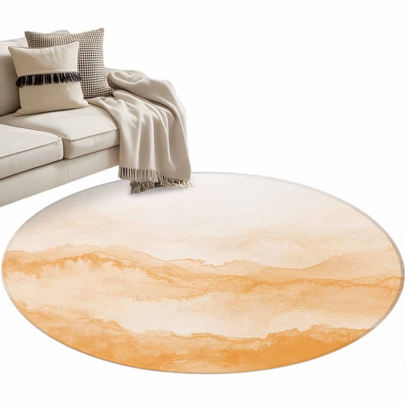 Round Area Rug 3ft Orange Mountain Floor Carpets Indoor Floor Area Mat Stain-Proof Mat Circle Rugs for Living Room Dining Room Kitchen Bedroom, Ombre Abstract Natural Sofa Throw Carpet