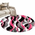 thumbnail image 1 of Round Area Rug 3ft Pink Black Lines Floor Carpets Indoor Floor Area Mat Stain-Proof Mat Circle Rugs for Living Room Dining Room Kitchen Bedroom, Modern Abstract Stripes Sofa Throw Carpet, 1 of 9