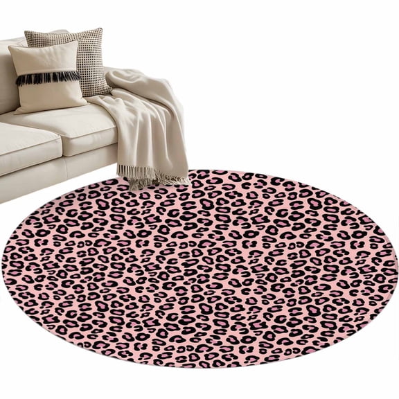 Round Area Rug 3ft Pink Leopard Print Floor Carpets Indoor Floor Area Mat Stain-Proof Mat Circle Rugs for Living Room Dining Room Kitchen Bedroom, Luxury Animal Fur Pattern Sofa Throw Carpet