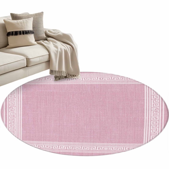 Round Area Rug 3ft Pink Linen Key Design Floor Carpets Indoor Floor Area Mat Stain-Proof Mat Circle Rugs for Living Room Dining Room Kitchen Bedroom, Geometric Back Print Sofa Throw Carpet