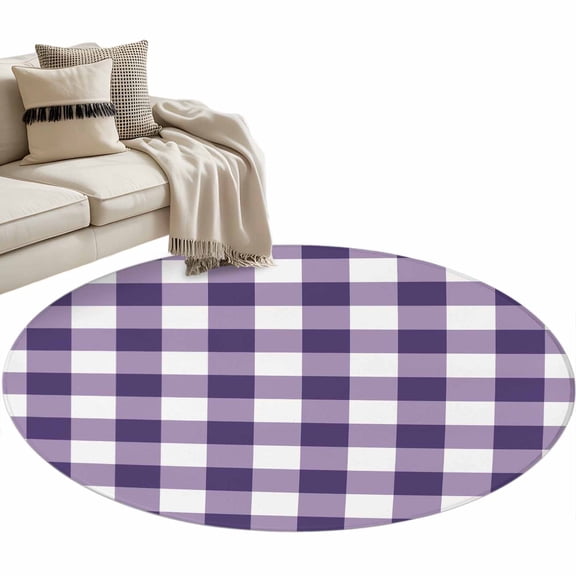 Round Area Rug 3ft Purple Buffalo Plaid Floor Carpets Indoor Floor Area Mat Stain-Proof Mat Circle Rugs for Living Room Dining Room Kitchen Bedroom, Check Lines Sofa Throw Carpet