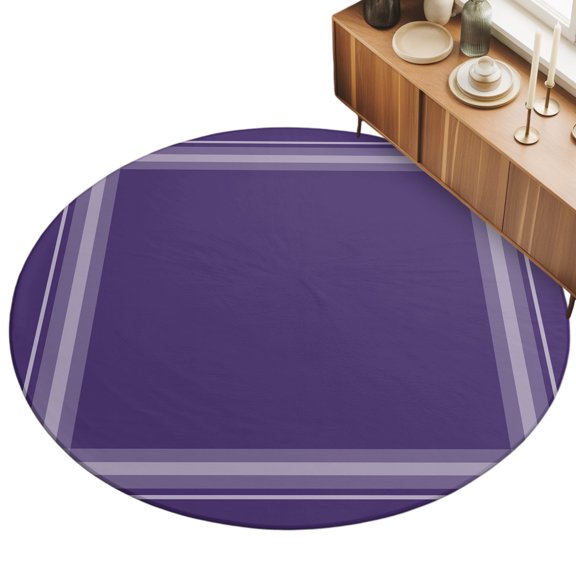 Round Area Rug 3ft Purple Grid Floor Carpets Indoor Floor Area Mat Stain-Proof Mat Circle Rugs for Living Room Dining Room Kitchen Bedroom, Solid Color Lines Frame Sofa Throw Carpet