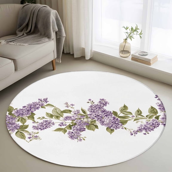 Round Area Rug 3ft Purple Lavender Circle Kitchen Mats Non-Slip Spring Pastoral Washable Round Carpet for Kitchen Living Room Bedroom Home Decor