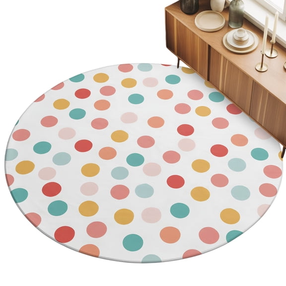 Round Area Rug 3ft Rainbow Polka Dots Floor Carpets Indoor Floor Area Mat Stain-Proof Mat Circle Rugs for Living Room Dining Room Kitchen Bedroom, Vibrant Modern Circles Sofa Throw Carpet