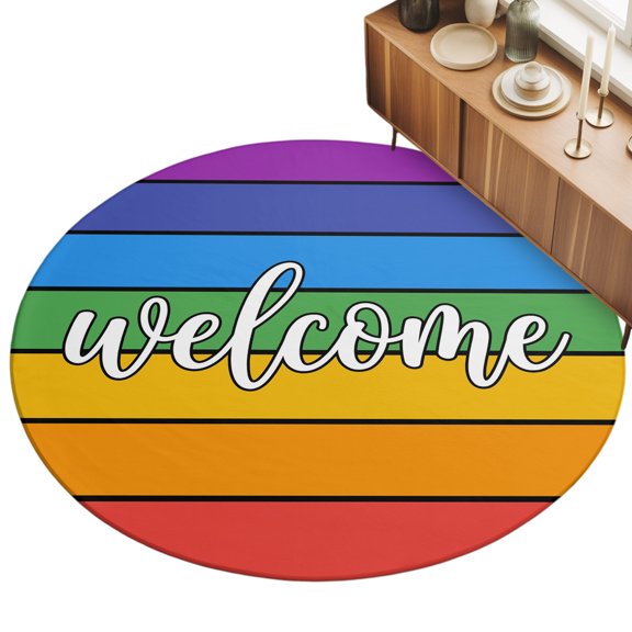Round Area Rug 3ft Rainbow Stripes Floor Carpets Indoor Floor Area Mat Stain-Proof Mat Circle Rugs for Living Room Dining Room Kitchen Bedroom, Wood Striped Welcome Sofa Throw Carpet