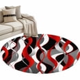 thumbnail image 1 of Round Area Rug 3ft Red Black Lines Floor Carpets Indoor Floor Area Mat Stain-Proof Mat Circle Rugs for Living Room Dining Room Kitchen Bedroom, Modern Abstract Stripes Sofa Throw Carpet, 1 of 9