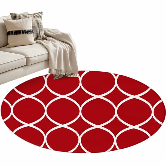Round Area Rug 3ft Red Geometric Lines Floor Carpets Indoor Floor Area Mat Stain-Proof Mat Circle Rugs for Living Room Dining Room Kitchen Bedroom, Abstract Circles Sofa Throw Carpet