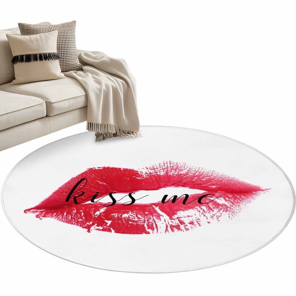 Round Area Rug 3ft Red Lipprint Floor Carpets Indoor Floor Area Mat Stain-Proof Mat Circle Rugs for Living Room Dining Room Kitchen Bedroom, Kiss Lip Sofa Throw Carpet