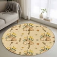 thumbnail image 1 of Round Area Rug 3ft, Retro Easter Rabbits Yellow Flower Non-Shedding Washable Area Rug, Watercolor Plant Non Slip Low-Profile Circle Rugs for Living Room, Bedroom Dining Room, 1 of 9