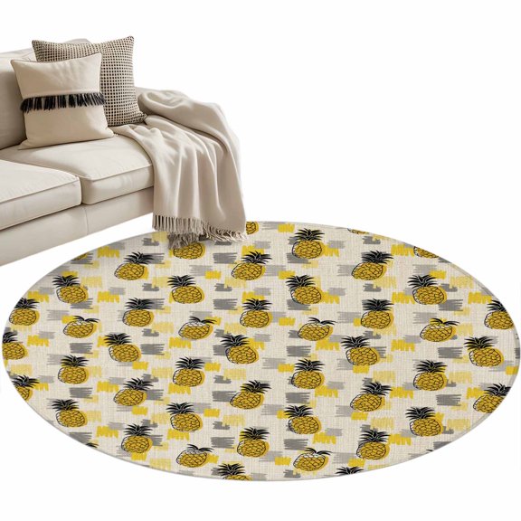 Round Area Rug-3ft Retro Farmhouse Pineapple Non Slip Washable Circle Carpet Soft Large Floor Rugs for Living Room Bedroom Nursery Office