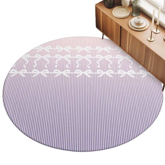 Round Area Rug 3ft Ribbon Bows Floor Carpets Indoor Floor Area Mat Stain-Proof Mat Circle Rugs for Living Room Dining Room Kitchen Bedroom, Lavender Pinstripes Graphic Sofa Throw Carpet