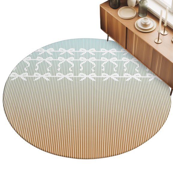 Round Area Rug 3ft Ribbon Bows Floor Carpets Indoor Floor Area Mat Stain-Proof Mat Circle Rugs for Living Room Dining Room Kitchen Bedroom, Teal Orange Pinstripes Graphic Sofa Throw Carpet