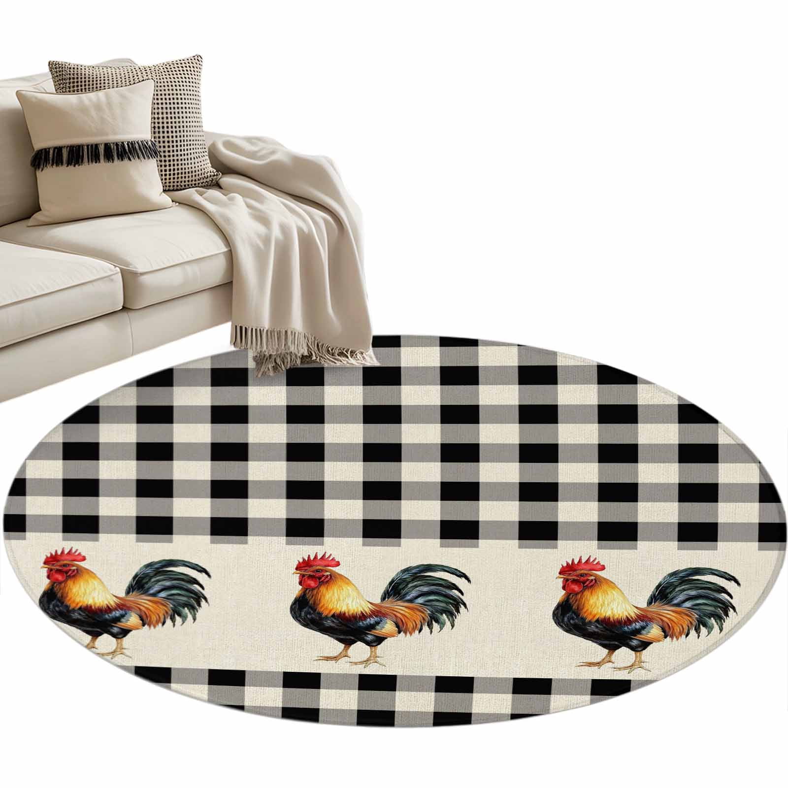 Round Area Rug 3ft Rooster Floor Carpets Indoor Floor Area Mat Stain ...
