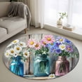 thumbnail image 1 of Round Area Rug 3ft, Rustic Flower Vase Retro Wood Non-Shedding Washable Area Rug, White Pink Purple Daisy Floral Non Slip Low-Profile Circle Rugs for Living Room, Bedroom Dining Room, 1 of 9
