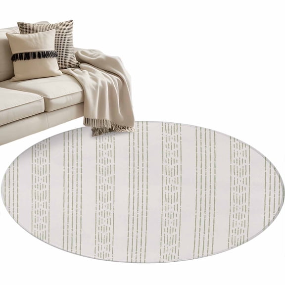 Round Area Rug 3ft Sage Green Boho Floor Carpets Indoor Floor Area Mat Stain-Proof Mat Circle Rugs for Living Room Dining Room Kitchen Bedroom, Tribe Bohemian Stripes Sofa Throw Carpet