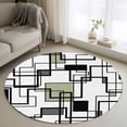 thumbnail image 1 of Round Area Rug 3ft, Sage Green Color Block Non-Slip Non-Shedding Floor Mat, Black Stripe Abstract Geometric Washable Sturdy Carpet for Living Room Bedroom Home Decor, 1 of 9