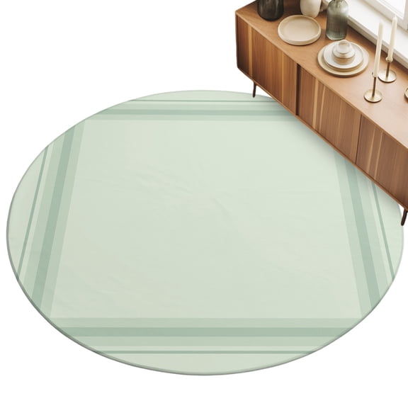 Round Area Rug 3ft Sage Green Grid Floor Carpets Indoor Floor Area Mat Stain-Proof Mat Circle Rugs for Living Room Dining Room Kitchen Bedroom, Solid Color Lines Frame Sofa Throw Carpet