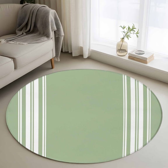 Round Area Rug 3ft, Sage Green Non-slip Area Rugs for Living Room/Bedroom/Bathroom/Kitchen, Farmhouse Sage Green White Striped Washable Throw Floor Mat Indoor Outdoor Entrance Doormat