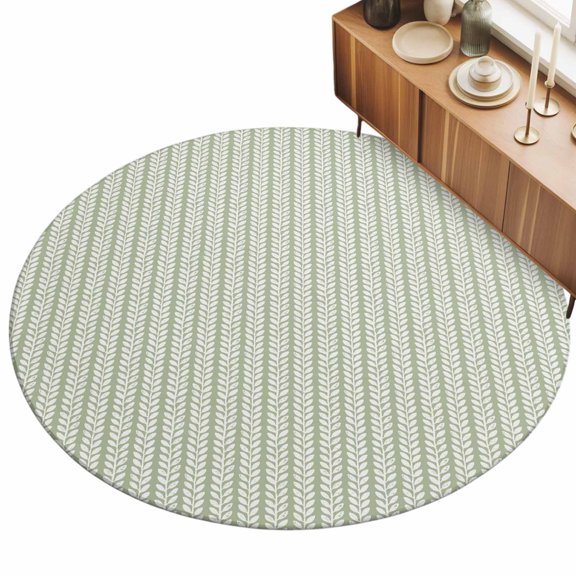 Round Area Rug 3ft Sage Green Pinstripes Floor Carpets Indoor Floor Area Mat Stain-Proof Mat Circle Rugs for Living Room Dining Room Kitchen Bedroom, Woven Denim Striped Sofa Throw Carpet