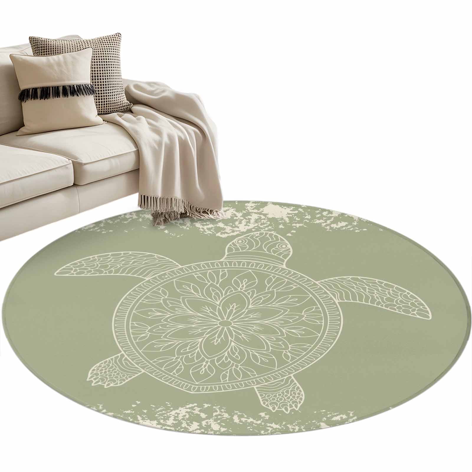 Circle Turtle Rug Round Area Rug 3ft Sage Green Turtle Floor Carpets Indoor Floor Area ...
