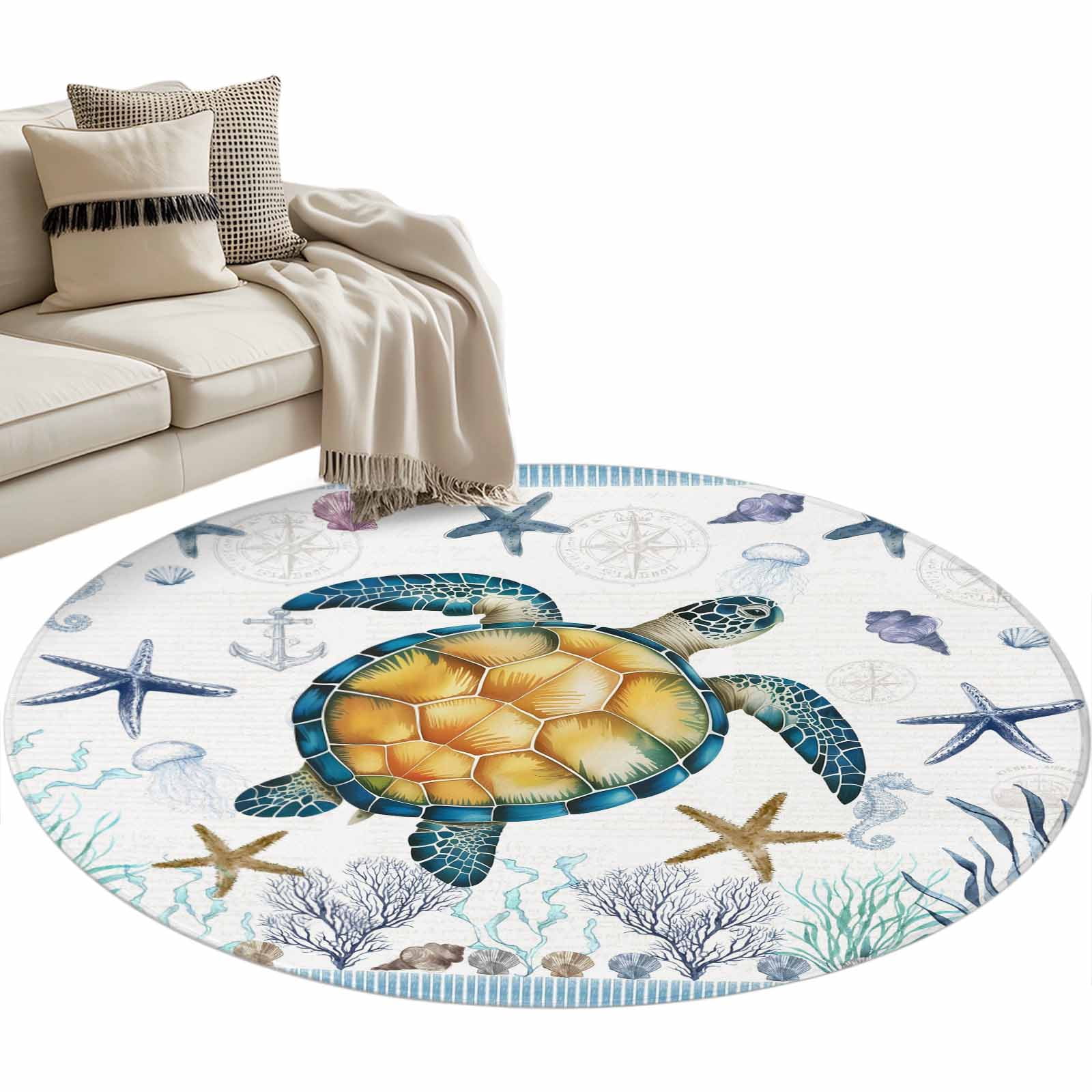 Circle Turtle Rug Round Area Rug 3ft Sea Turtle Floor Carpets Indoor Floor Area Mat Stain ...
