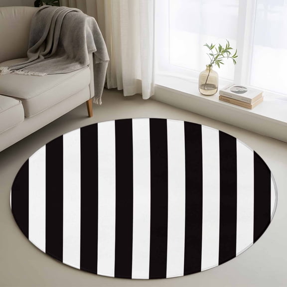 Round Area Rug 3ft, Simple Black White Stripes Non-slip Area Rugs for Living Room/Bedroom/Bathroom/Kitchen, Modern Stripes Washable Throw Floor Mat Indoor Outdoor Entrance Doormat
