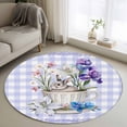 thumbnail image 1 of Round Area Rug 3ft, Spring Easter Rabbit Non-Shedding Washable Area Rug, Purple Iris Plaid Lilies Non Slip Low-Profile Circle Rugs for Living Room, Bedroom Dining Room, 1 of 9