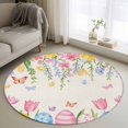 thumbnail image 1 of Round Area Rug 3ft, Spring Easter Watercolor Eggs Flower Non-Shedding Washable Area Rug, Tulip Butterfly on Beige Non Slip Low-Profile Circle Rugs for Living Room, Bedroom Dining Room, 1 of 9