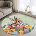 thumbnail image 1 of Round Area Rug 3ft, Spring Flower Farmhouse Rabbit Non-Shedding Washable Area Rug, Easter Egg on Green Non Slip Low-Profile Circle Rugs for Living Room, Bedroom Dining Room, 1 of 9