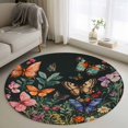 thumbnail image 1 of Round Area Rug 3ft Spring Flower Leaves Circle Kitchen Mats Non-Slip Vintage Butterfly Washable Round Carpet for Kitchen Living Room Bedroom Home Decor, 1 of 7