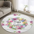 thumbnail image 1 of Round Area Rug 3ft, Spring Tulip Colorful Flower Non-Shedding Washable Area Rug, Easter Egg Rustic Wood Board Non Slip Low-Profile Circle Rugs for Living Room, Bedroom Dining Room, 1 of 9