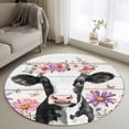 thumbnail image 1 of Round Area Rug 3ft, Summer Floral Cow Butterfly Non-Shedding Washable Area Rug, Farmhouse Animal Floral on Wood Non Slip Low-Profile Circle Rugs for Living Room, Bedroom Dining Room, 1 of 9