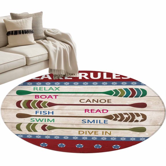 Round Area Rug-3ft Summer Lake Rules Paddle Non Slip Washable Circle Carpet Soft Large Floor Rugs for Living Room Bedroom Nursery Office