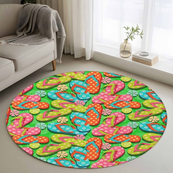 Round Area Rug 3ft,Summer Swimming Pool Slippers Washable Carpet Non-Slip Runner Accent Rugs Indoor Floor Mat for Bedroom Living Room Decor,Blue Pink Green