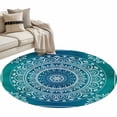 thumbnail image 1 of Round Area Rug 3ft Teal Blue Boho Floor Carpets Indoor Floor Area Mat Stain-Proof Mat Circle Rugs for Living Room Dining Room Kitchen Bedroom, Gorgeous Bohemian Flower Sofa Throw Carpet, 1 of 9