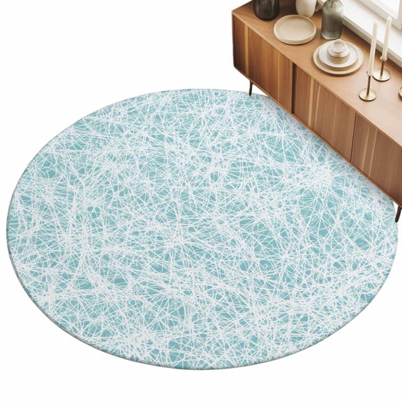 Round Area Rug 3ft Teal Blue Fibers Cobweb Floor Carpets Indoor Floor Area Mat Stain-Proof Mat Circle Rugs for Living Room Dining Room Kitchen Bedroom, Abstract Twist Lines Sofa Throw Carpet
