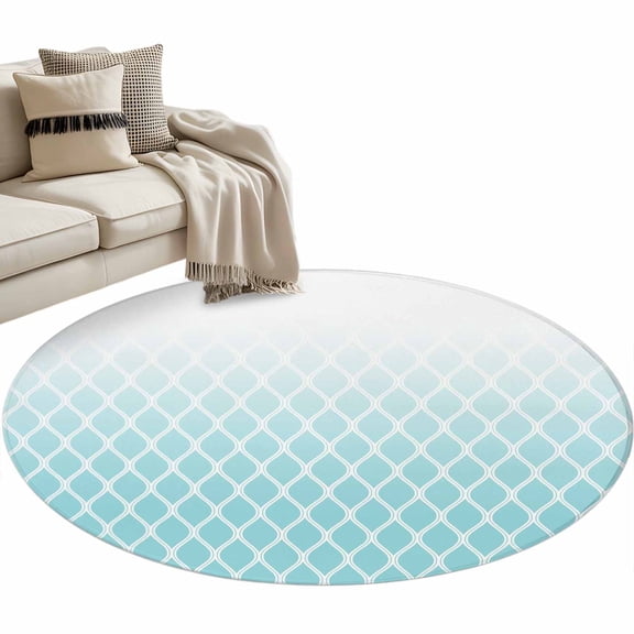 Round Area Rug 3ft Teal Blue Geometric Floor Carpets Indoor Floor Area Mat Stain-Proof Mat Circle Rugs for Living Room Dining Room Kitchen Bedroom, Ombre Lines Rhombus Pattern Sofa Throw Carpet